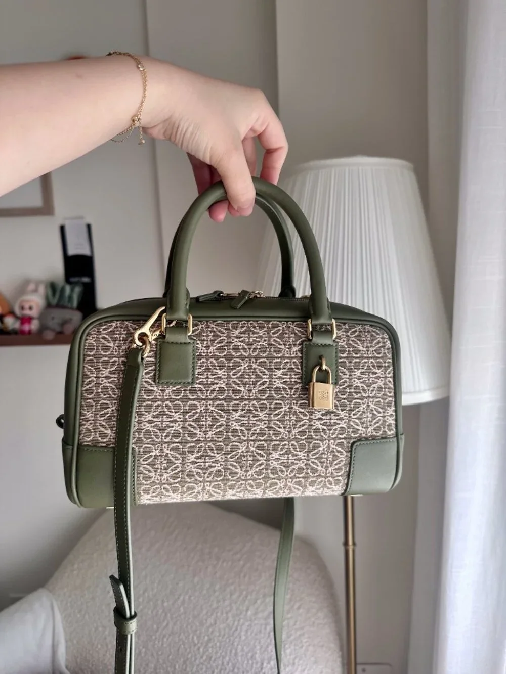Loewe Jacquard Anagram Calfskin Amazona 23 in Avocado Green|Boston Top Handle - Picture 10 of 16